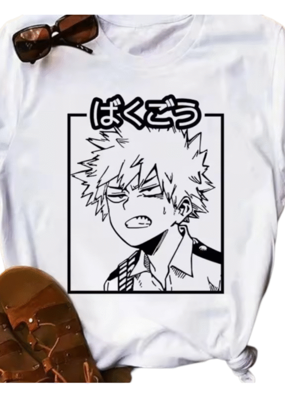 Anime My Hero Academia Katsuki Bakugo Printed White T-Shirt