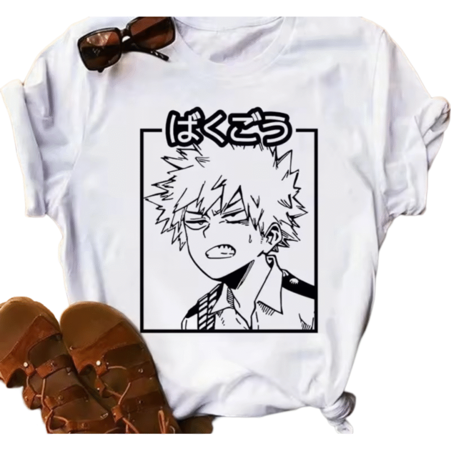 Anime My Hero Academia Katsuki Bakugo Printed White T-Shirt Anime My Hero Academia Katsuki Bakugo Printed White T-Shirt