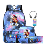 3Pcs/set Anime One Piece Monkey D. Luffy Recharged Backpack