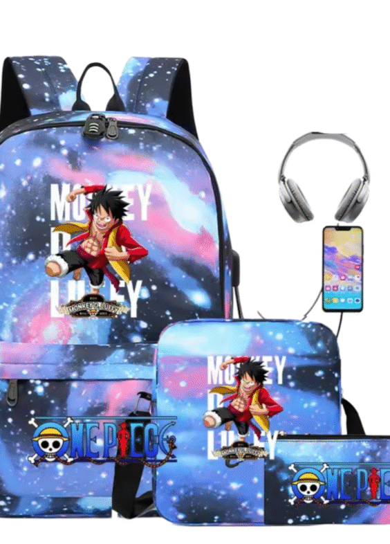 3Pcs/set Anime One Piece Monkey D. Luffy Recharged Backpack