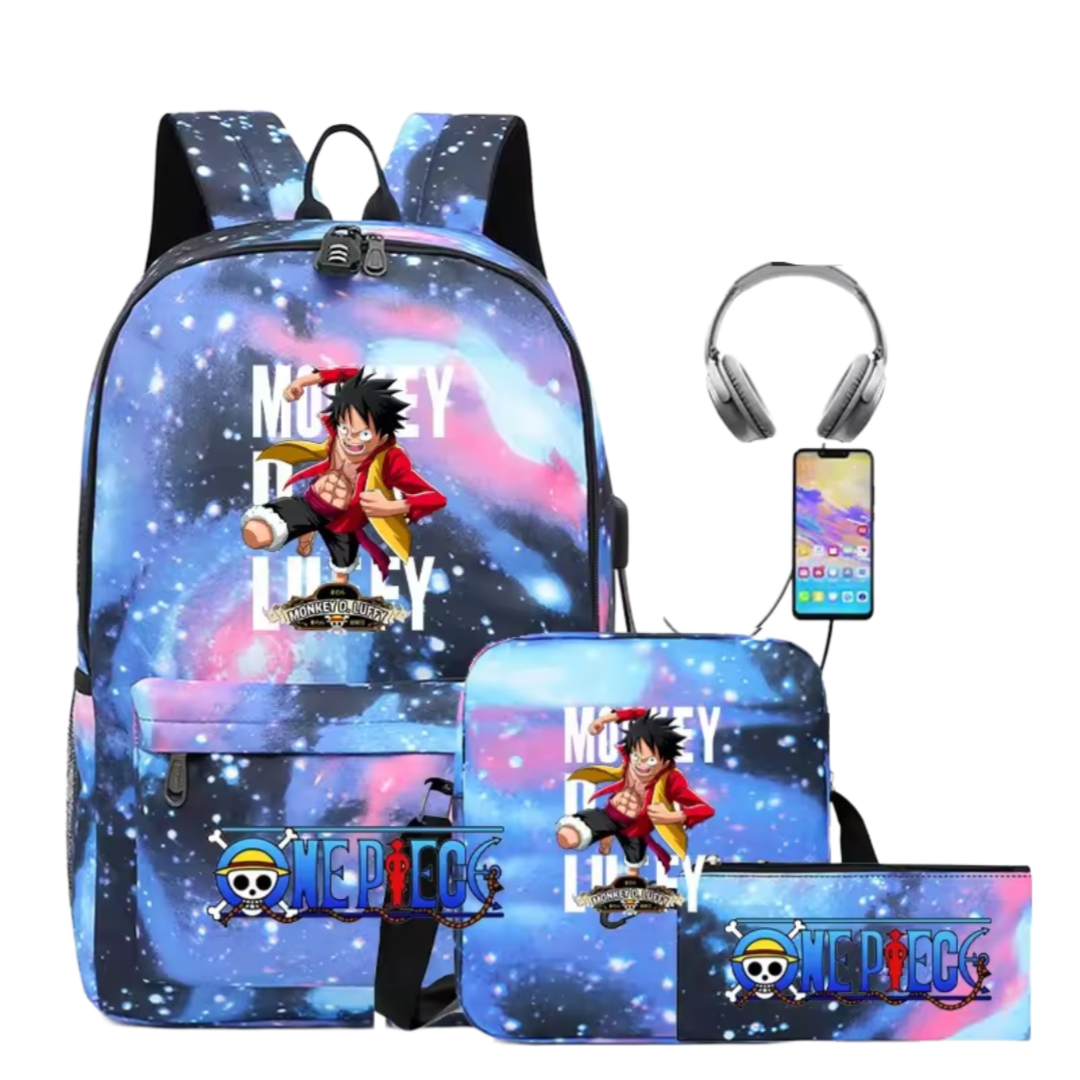 3Pcs/set Anime One Piece Monkey D. Luffy Recharged Backpack 3Pcs/set Anime One Piece Monkey D. Luffy Recharged Backpack