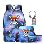 3Pcs/set One Piece Anime Straw Hat Pirates Symbol Recharged Backpack