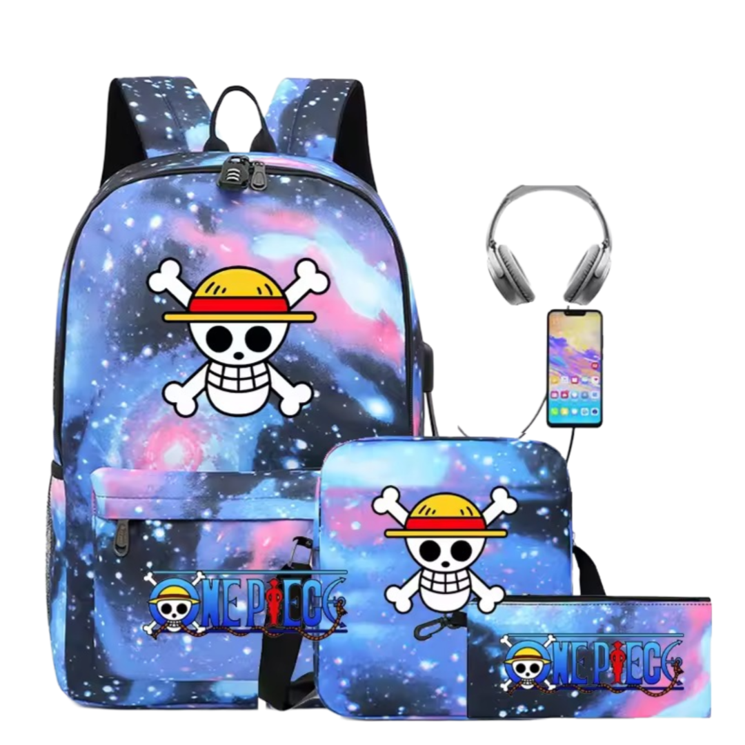 3Pcs/set One Piece Anime Straw Hat Pirates Symbol Recharged Backpack 3Pcs/set One Piece Anime Straw Hat Pirates Symbol Recharged Backpack