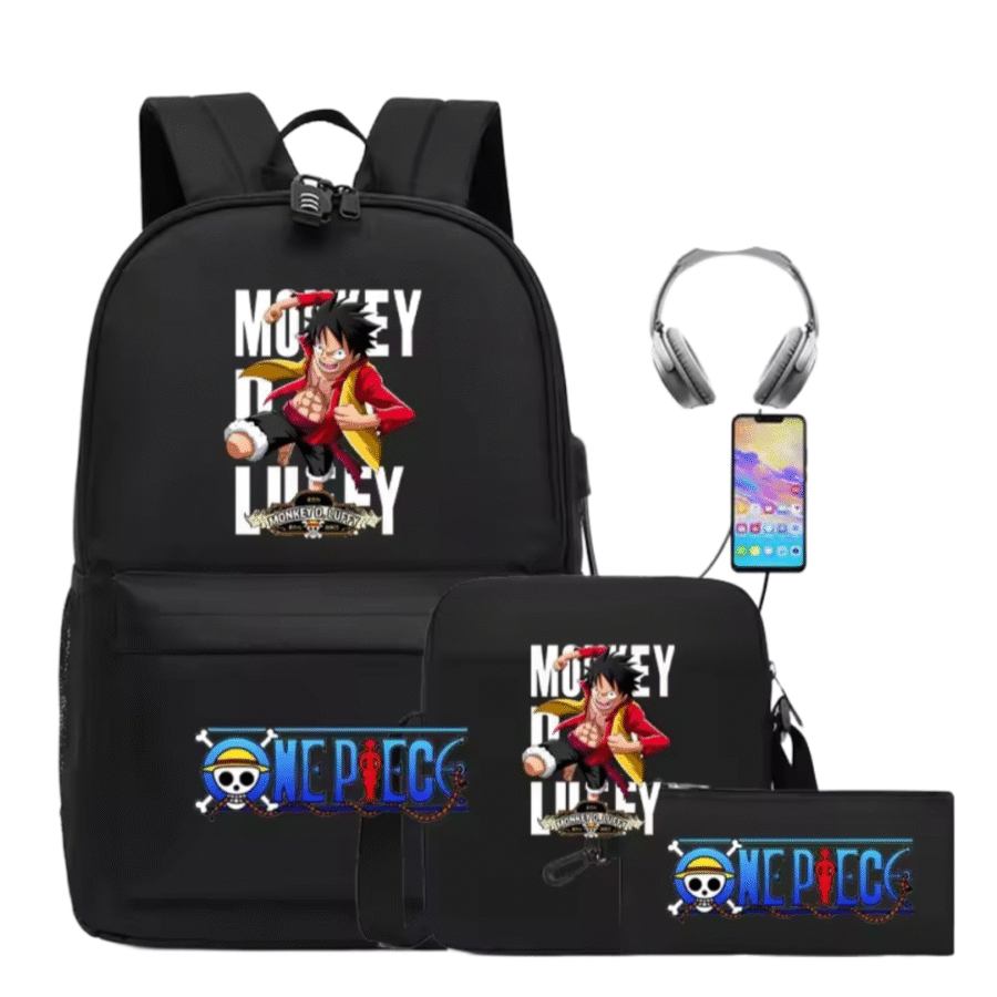 3Pcs/set Anime One Piece Monkey D. Luffy Black Recharged Backpack 3Pcs/set Anime One Piece Monkey D. Luffy Black Recharged Backpack