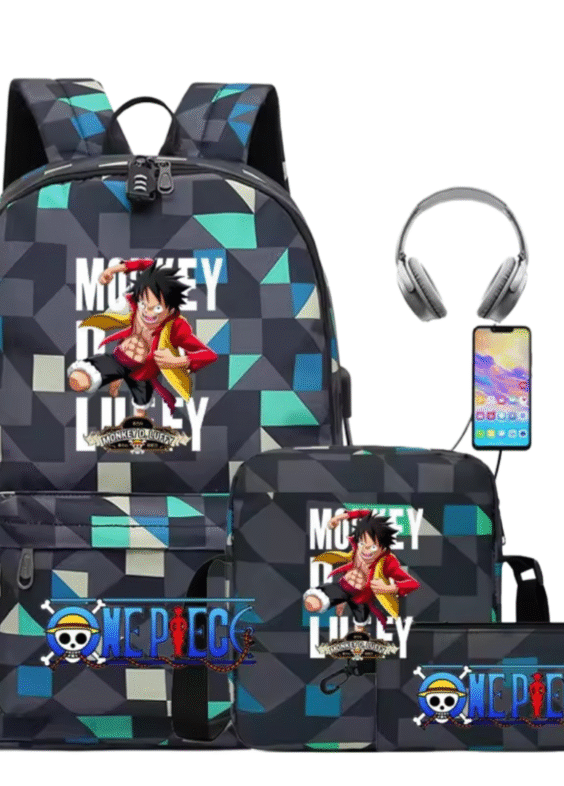 3Pcs/set One Piece Monkey D. Luffy Anime Recharged Backpack