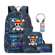 3Pcs/set Anime One Piece Straw Hat Pirates Symbol Recharged Backpack