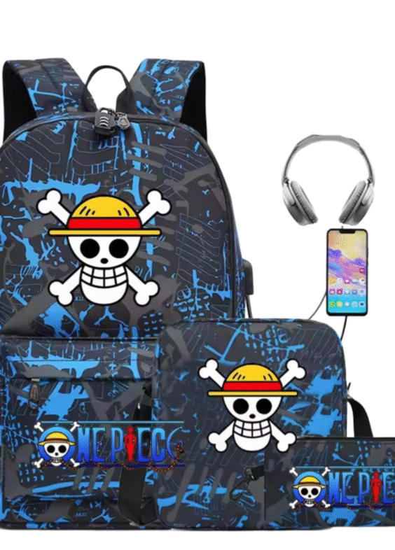 3Pcs/set Anime One Piece Straw Hat Pirates Symbol Recharged Backpack