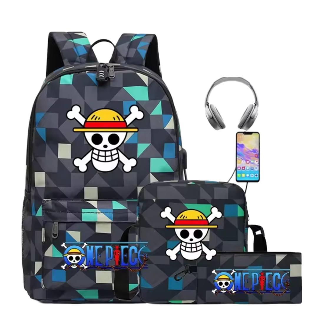 3Pcs/set One Piece Straw Hat Pirates Symbol Anime Recharged Backpack 3Pcs/set One Piece Straw Hat Pirates Symbol Anime Recharged Backpack