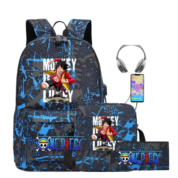 3Pcs/set One Piece Anime Monkey D. Luffy Recharged Backpack