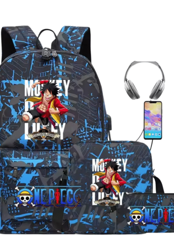 3Pcs/set One Piece Anime Monkey D. Luffy Recharged Backpack