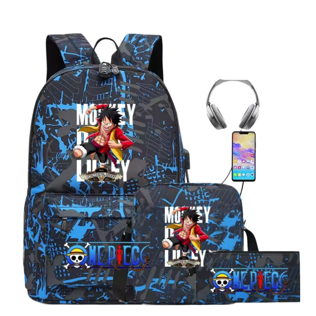 3Pcs/set One Piece Anime Monkey D. Luffy Recharged Backpack 3Pcs/set One Piece Anime Monkey D. Luffy Recharged Backpack