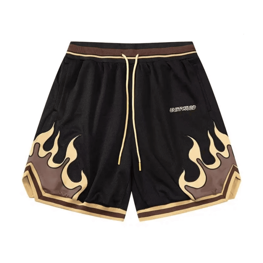 Anime One Piece Flame Pattern Knee Length Basketball Pant Anime One Piece Flame Pattern Knee Length Basketball Pant