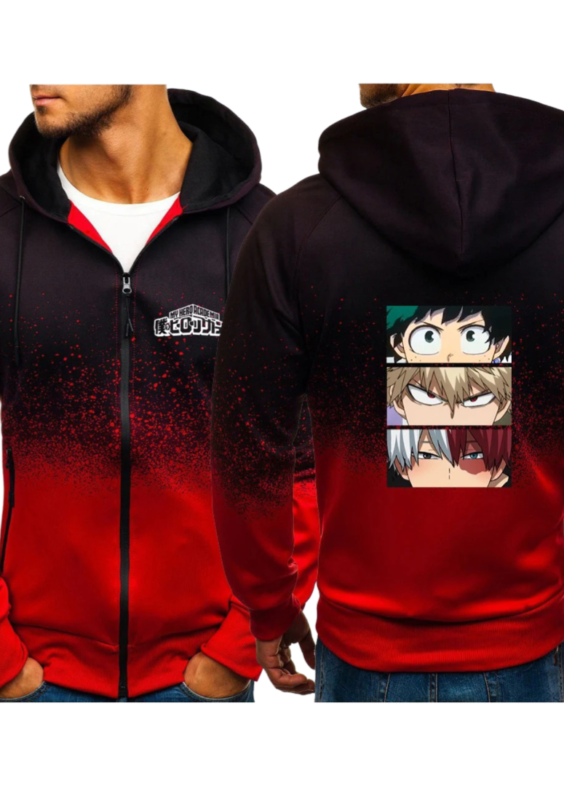 Anime My Hero Academia Izuku Midoriya And Shoto Todoroki With Katsuki Bakugo Zipper Hoodie