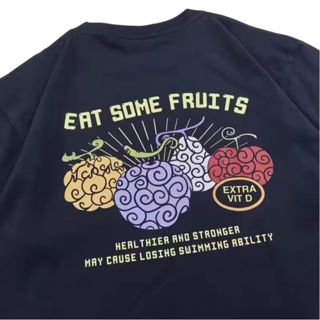 Anime One Piece Eat Some Fruits Printed T-Shirt Anime One Piece Eat Some Fruits Printed T-Shirt