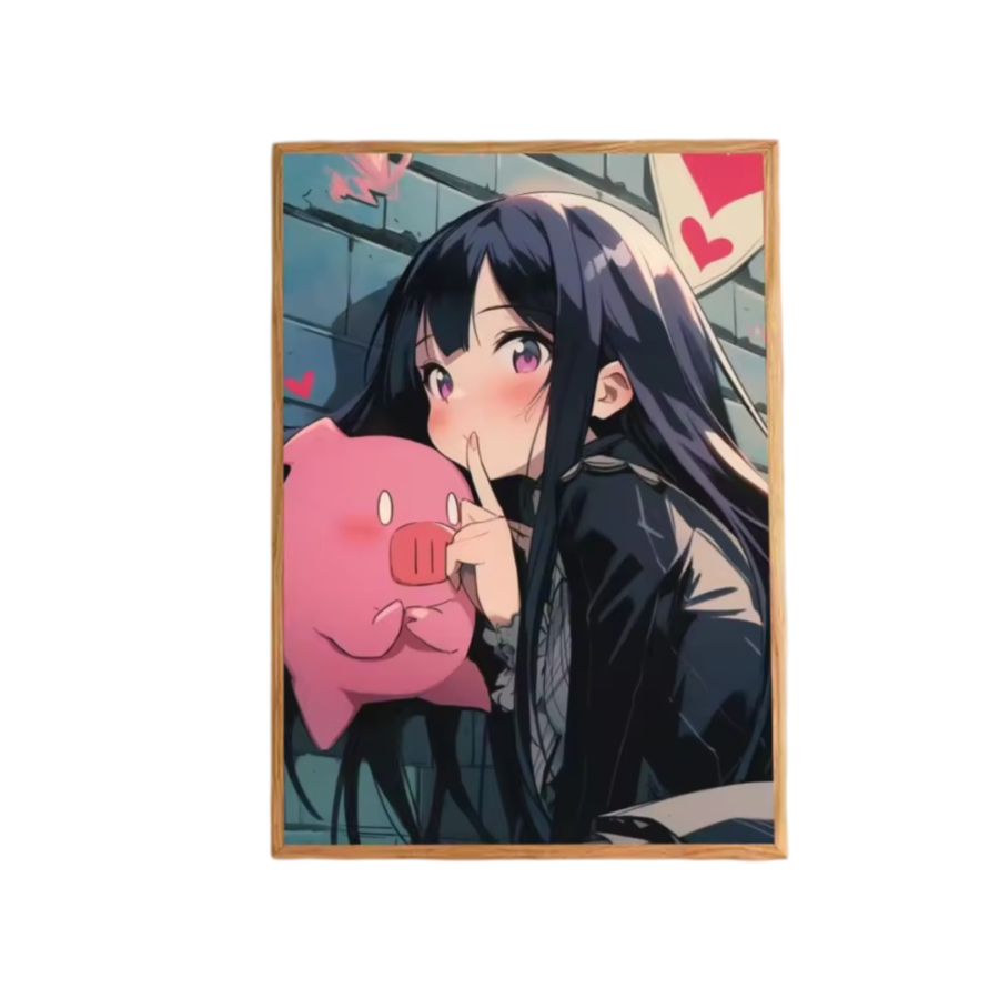 Accel World Anime Kuroyukihime With Pink Piggy Poster Wall Art