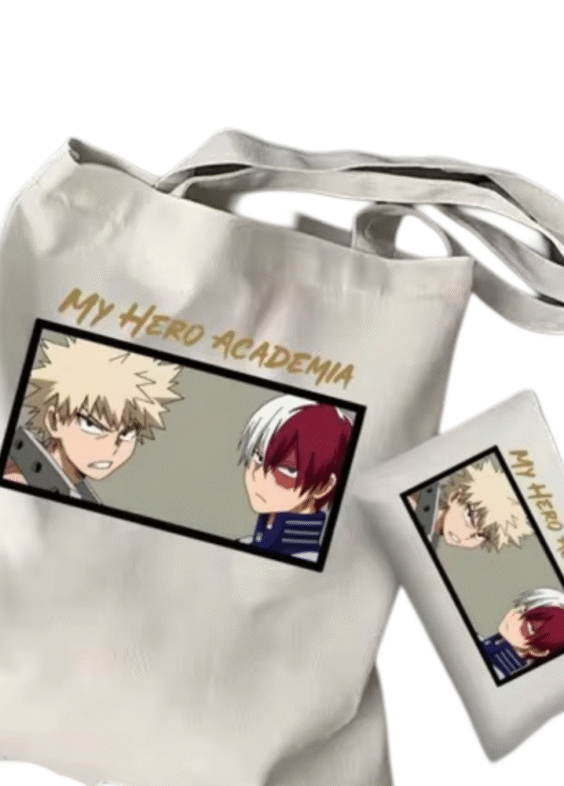 2Pcs Anime My Hero Academia Shoto Todoroki With Katsuki Bakugo Tote Bag Set