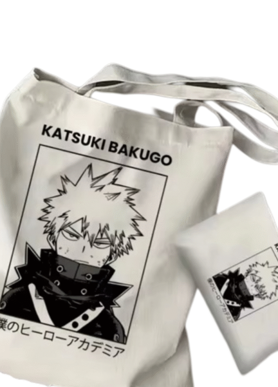 2Pcs My Hero Academia Katsuki Bakugo Anime Tote Bag Set