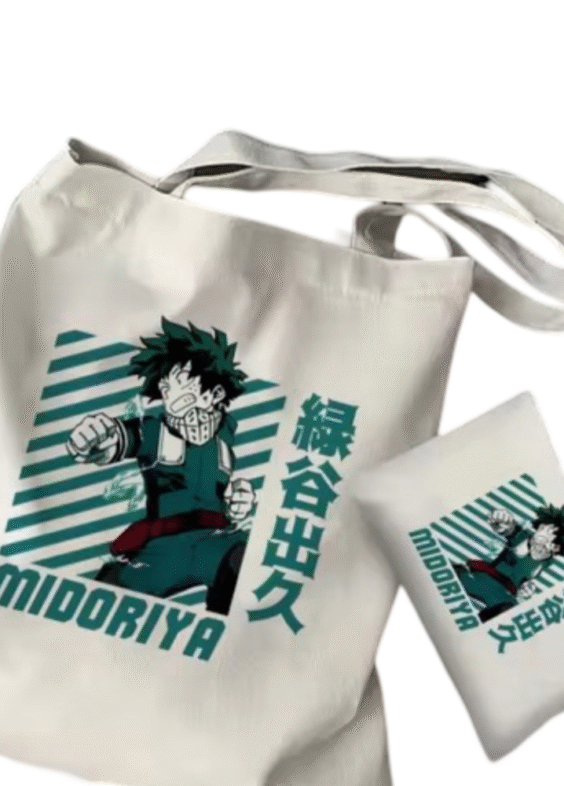 2Pcs Anime My Hero Academia Izuku Midoriya Tote Bag Set