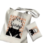 2Pcs My Hero Academia Anime Katsuki Bakugo Tote Bag Set
