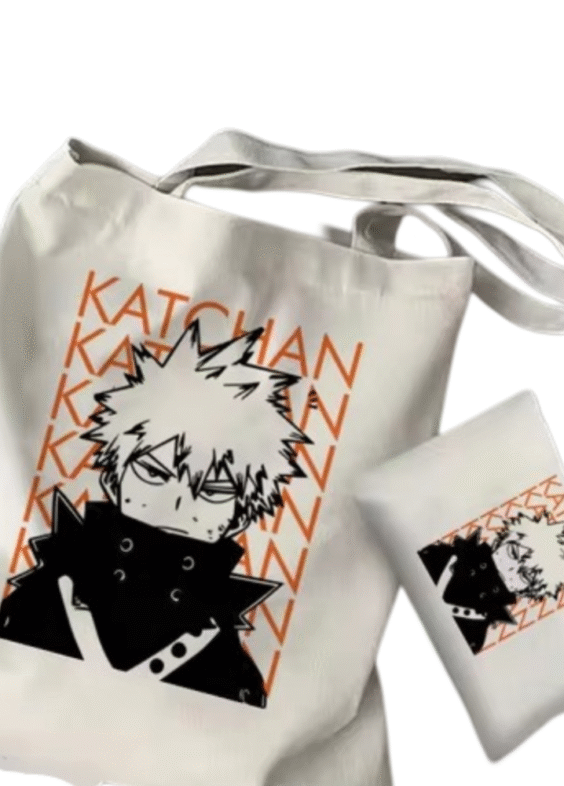 2Pcs My Hero Academia Anime Katsuki Bakugo Tote Bag Set