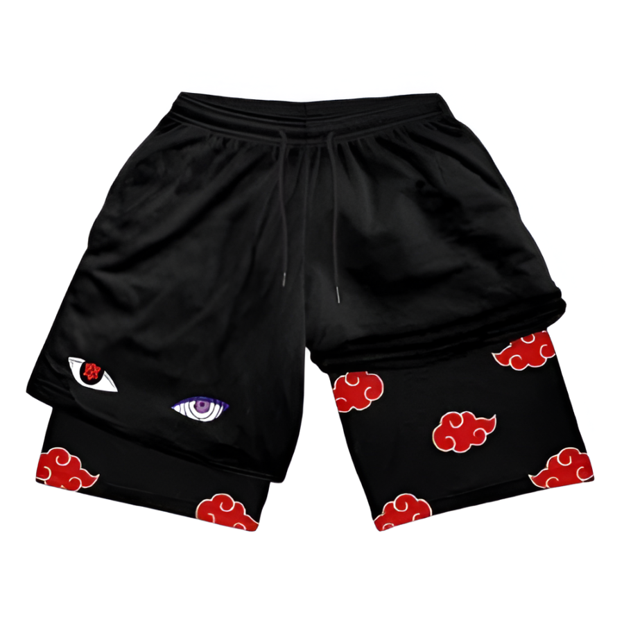 Anime Naruto Red Cloud Pattern Printed Gym Shorts