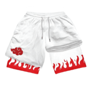 Anime Naruto Red Cloud With Flame Pattern Gym Shorts