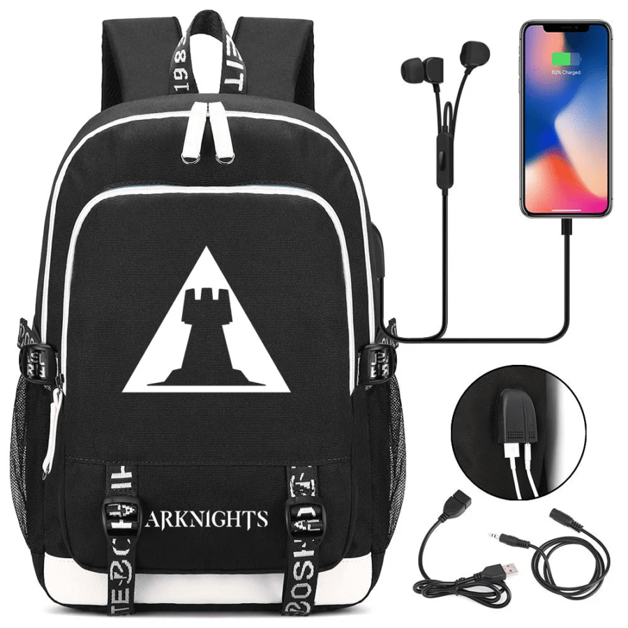 Anime Arknights Rhodes Island Symbol Printed USB Charging Backpack Anime Arknights Rhodes Island Symbol Printed USB Charging Backpack