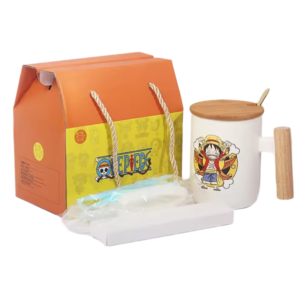 Anime One Piece Monkey D. Luffy Ceramic Mug With Lid Spoon Anime One Piece Monkey D. Luffy Ceramic Mug With Lid Spoon