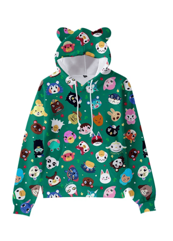 Animal Crossing Anime Characters Printed Cat Ears Hoodie