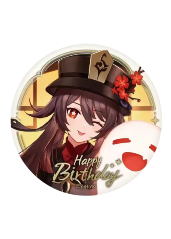 Anime Genshin Impact Hu Tao Happy Birthday Print Badge