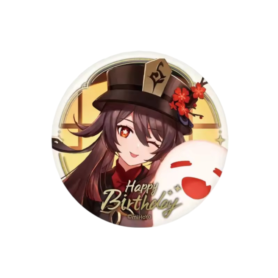 Anime Genshin Impact Hu Tao Happy Birthday Print Badge