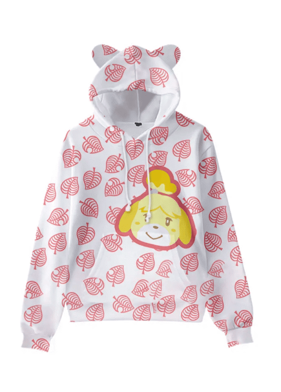 Anime Animal Crossing Isabelle Printed Cat Ears Casual Hoodie