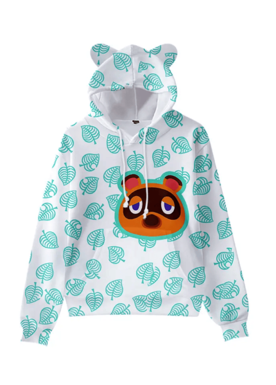 Anime Animal Crossing Tom Nook Printed Cat Ears Casual Hoodie