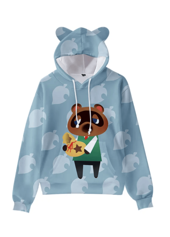 Animal Crossing Anime Tom Nook Printed Cat Ears Casual Hoodie