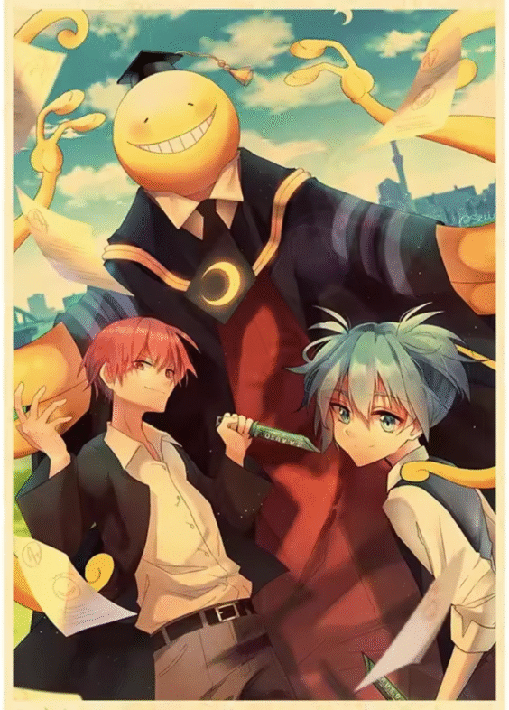 Anime Assassination Classroom Koro-Sensei And Karma Akabane With Nagisa Shiota Poster Wall Art