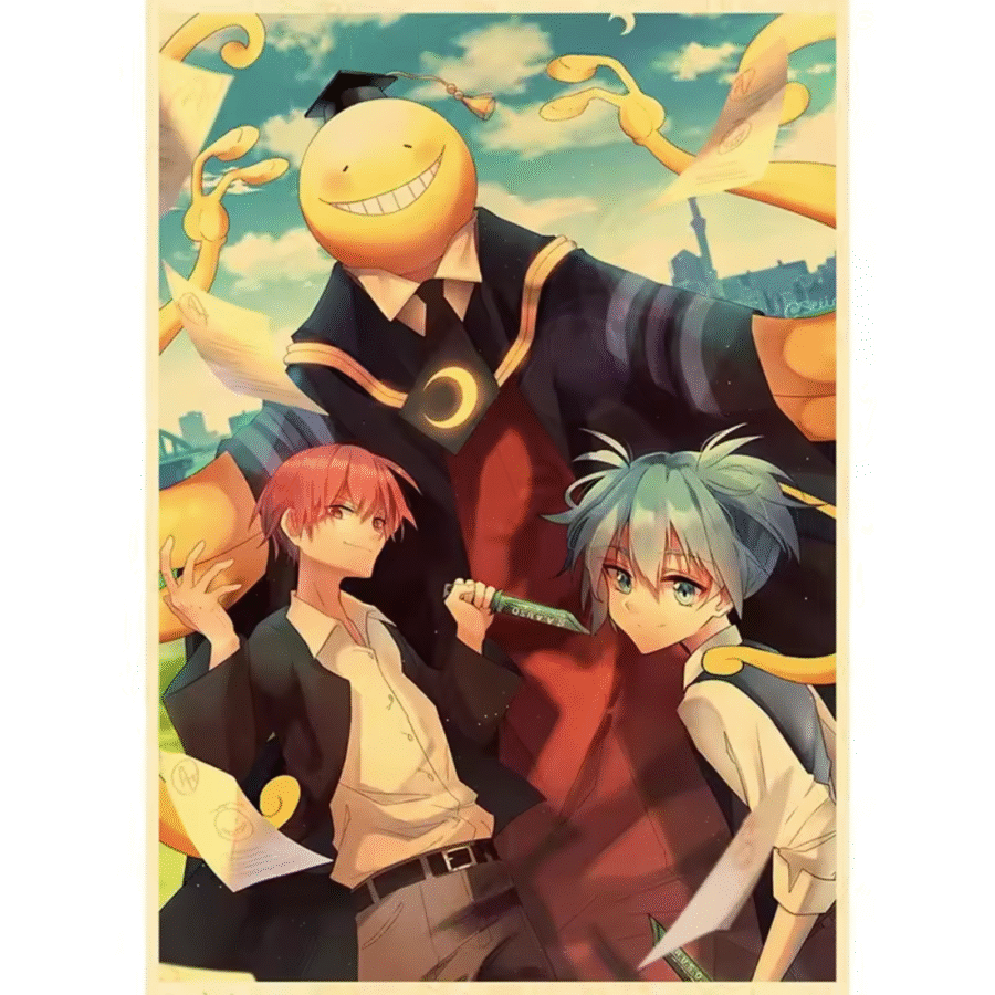 Anime Assassination Classroom Koro-Sensei And Karma Akabane With Nagisa Shiota Poster Wall Art Anime Assassination Classroom Koro-Sensei And Karma Akabane With Nagisa Shiota Poster Wall Art