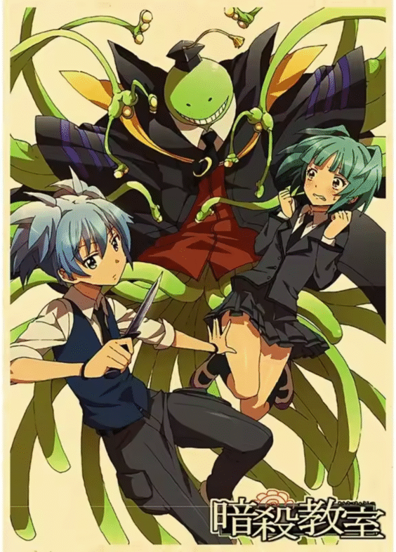 Assassination Classroom Anime Koro-Sensei And Nagisa Shiota With Kaede Kayano Poster Wall Art