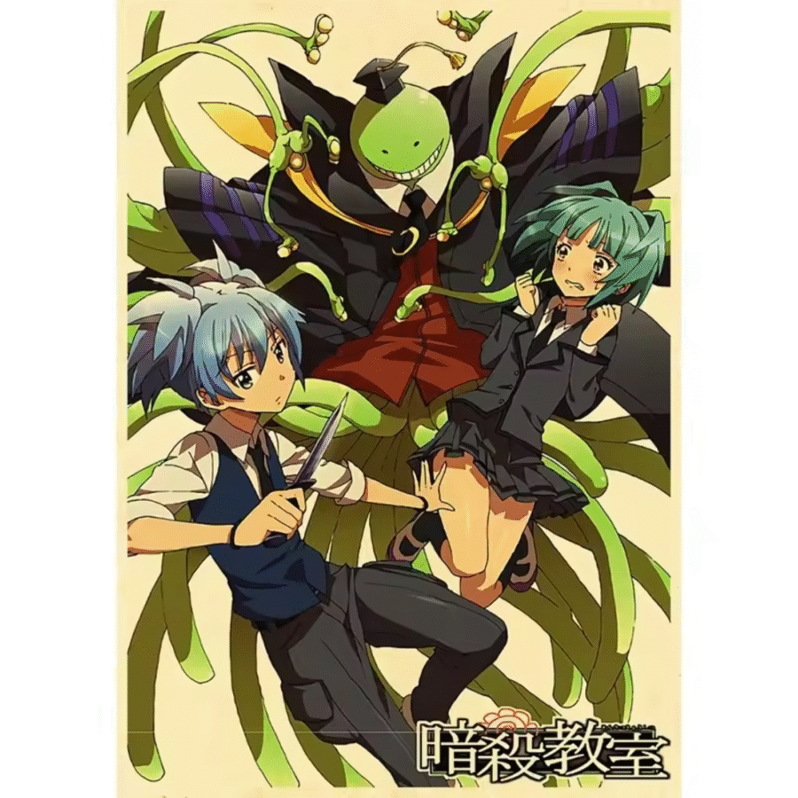 Assassination Classroom Anime Koro-Sensei And Nagisa Shiota With Kaede Kayano Poster Wall Art Assassination Classroom Anime Koro-Sensei And Nagisa Shiota With Kaede Kayano Poster Wall Art
