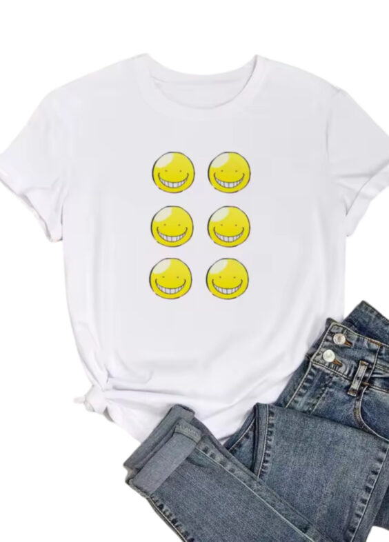 Anime Assassination Classroom Koro-Sensei Printed White T-Shirt For Girls
