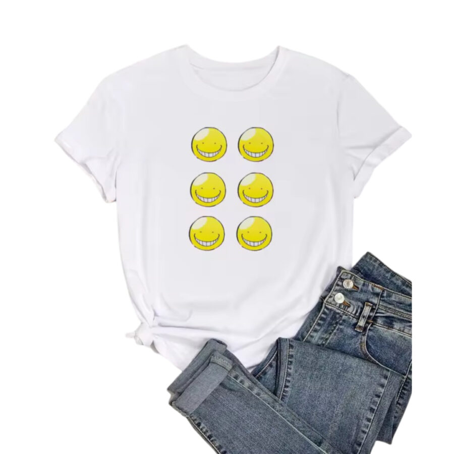Anime Assassination Classroom Koro-Sensei Printed White T-Shirt For Girls Anime Assassination Classroom Koro-Sensei Printed White T-Shirt For Girls