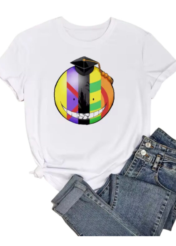 Anime Assassination Classroom Koro-Sensei Forms Printed White T-Shirt