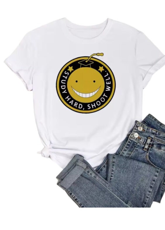 Anime Assassination Classroom Koro-Sensei Logo Printed White T-Shirt