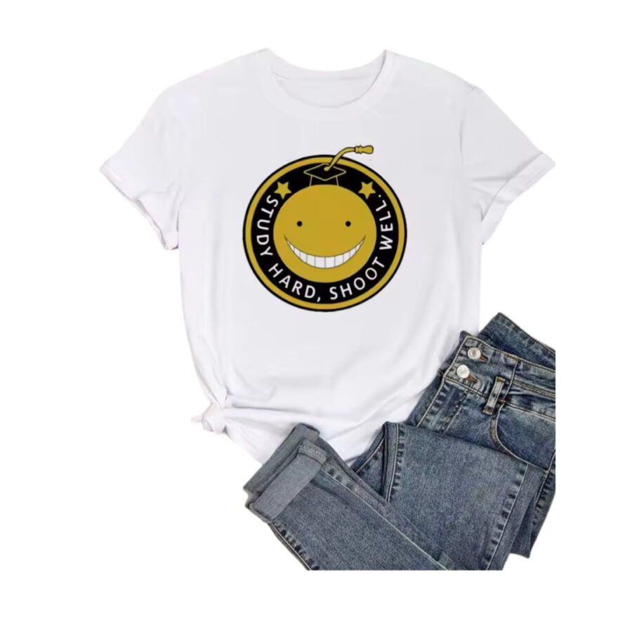 Anime Assassination Classroom Koro-Sensei Logo Printed White T-Shirt Anime Assassination Classroom Koro-Sensei Logo Printed White T-Shirt