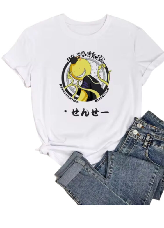 Assassination Classroom Koro-Sensei Printed Anime White T-Shirt For Women