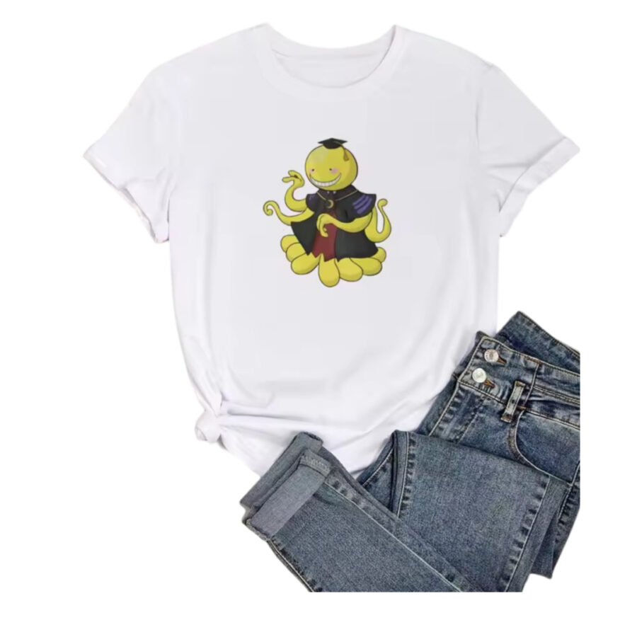 Assassination Classroom Koro-Sensei Anime Printed White T-Shirt For Girls Assassination Classroom Koro-Sensei Anime Printed White T-Shirt For Girls
