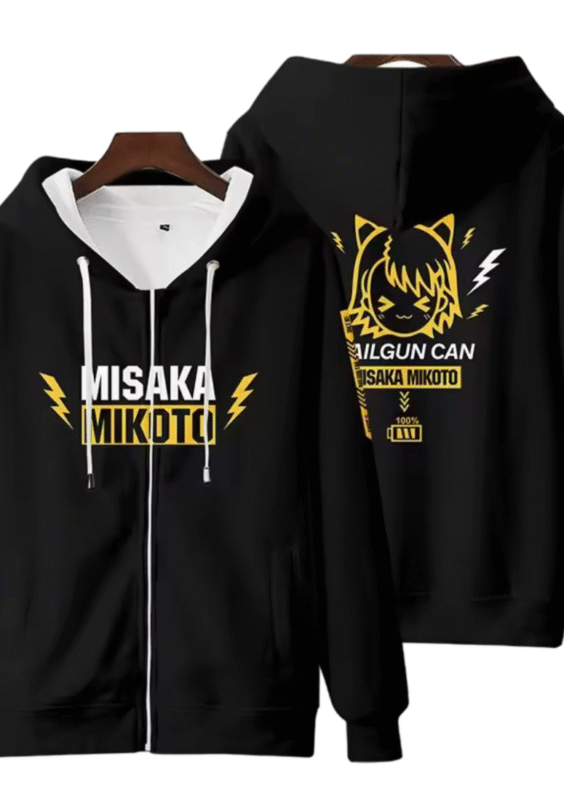 Anime A Certain Magical Index Misaka Mikoto Black Zipper Hoodie