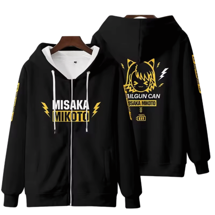 Anime A Certain Magical Index Misaka Mikoto Black Zipper Hoodie Anime A Certain Magical Index Misaka Mikoto Black Zipper Hoodie