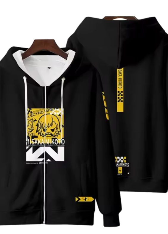 A Certain Magical Index Anime Misaka Mikoto Black Zipper Hoodie