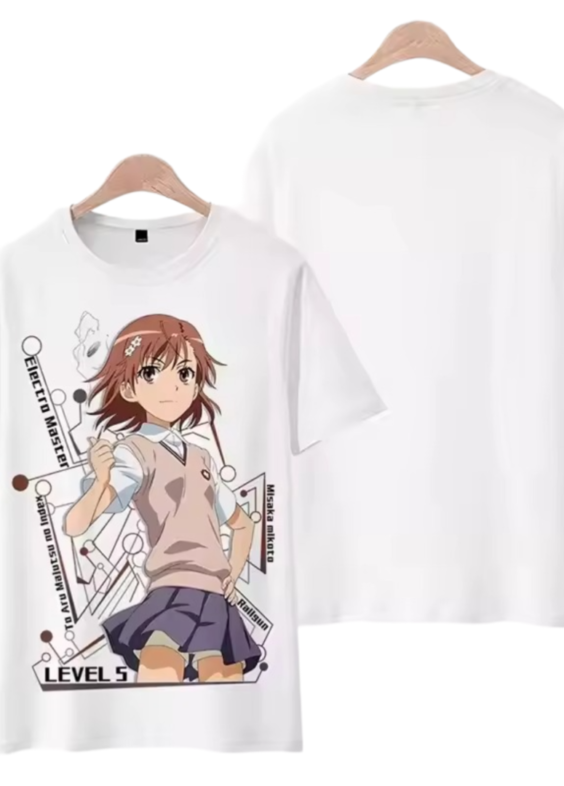 Anime A Certain Magical Index Misaka Mikoto Short Sleeve White T-Shirt