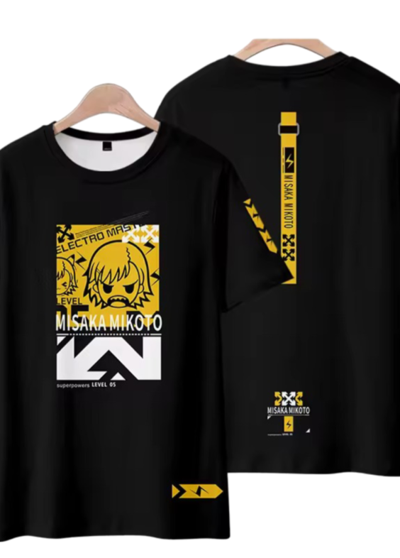 A Certain Magical Index Anime Misaka Mikoto Short Sleeve Black T-Shirt